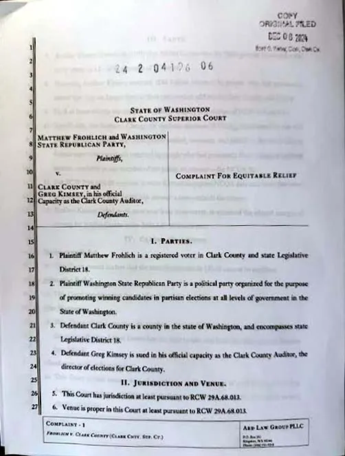 WAGOP Lawsuit Disputing 2024 LD 18 State Senate General Election "Postponed"‍